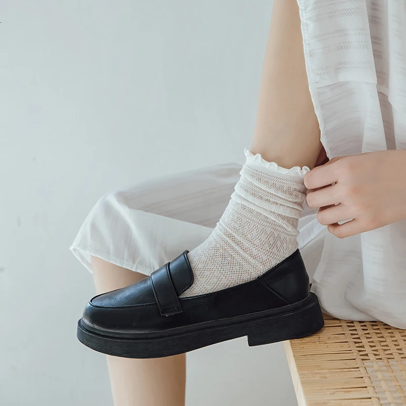 Spring Summer Fashion Women Socks Lady Long Black White Lace Harajuku Ruffle Casual Sweet Kawaii Floral Breathable Lolita 250409