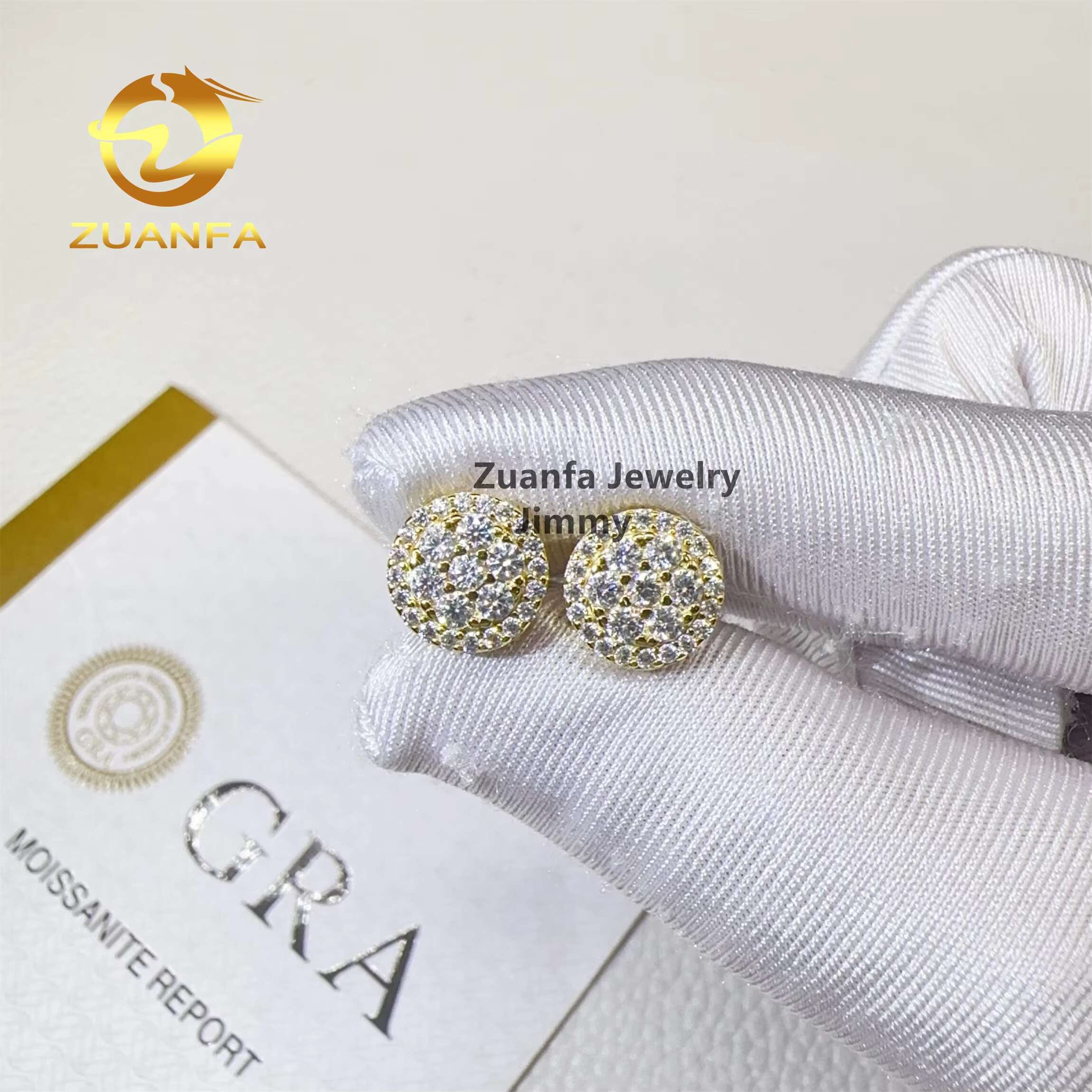 Stylish Luxury Rapper Jewelry in Stock Iced Out Hip Hop Sterling Silver S925 Vvs1 Moissanite Diamond Stud Earrings Men