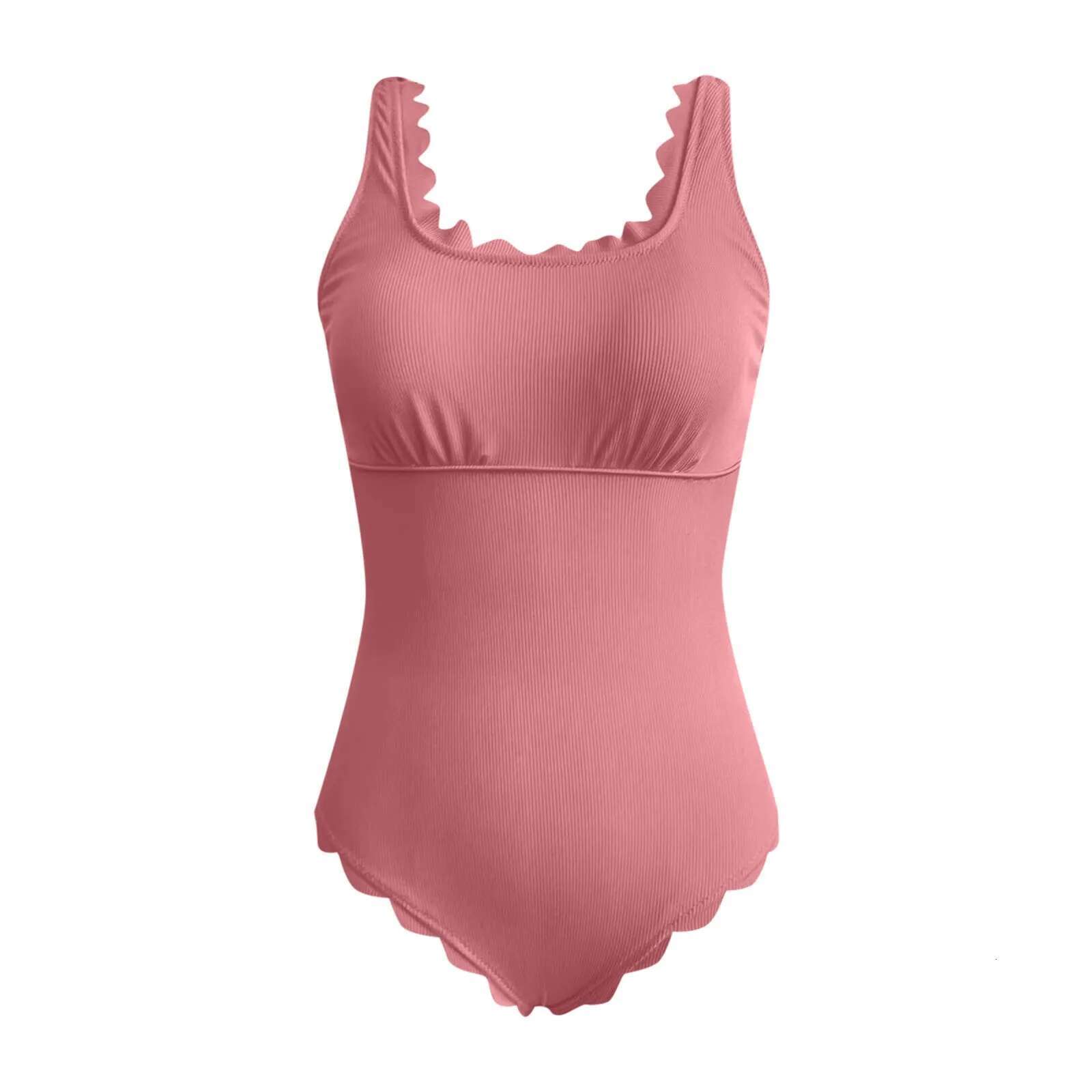 Dongdumaoyi New One Piece Swimsuit Women Solid U Neck Scalloped Trim Swimming Beachwear Bathers Sexy Push Up Monokini