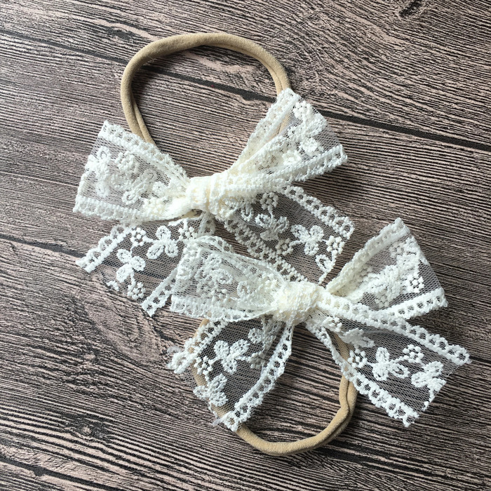 Wholesale of 4.0-inch 24pcs/batch lace bow headband baby girl hair apron bow headband childrens hair accessories 250409