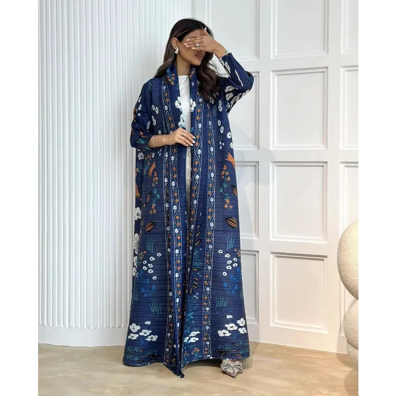 KAF Saudi y Womens Robe Retro Printed Original n Flip Collar Open Large Trench Coat Edition 250409