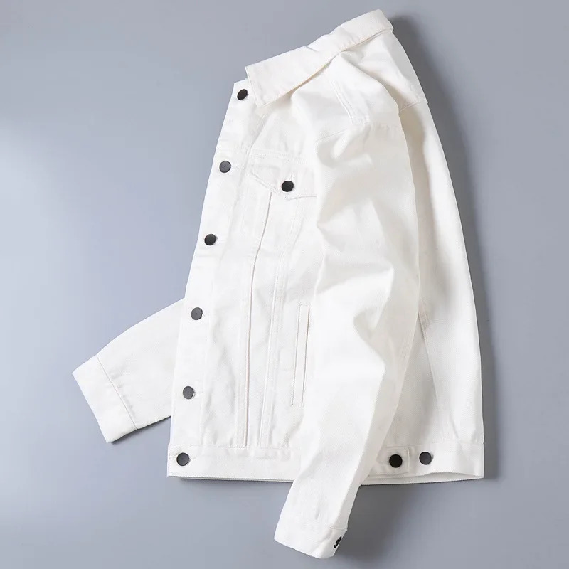 Spring and Autumn White Denim Jacket for Mens Casual Trend Korean Fashion Work Clothes Top 250409