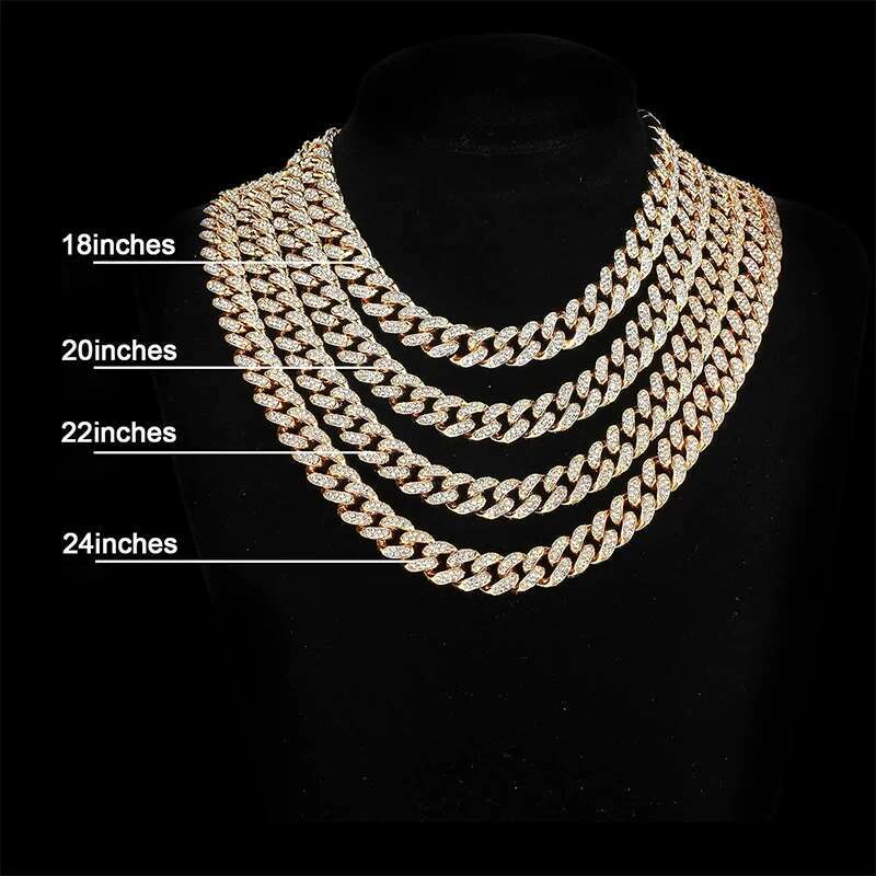 Men Cuban Chain Hip Hop Bracelet Necklace Silver Metal Link Chains Rhinestone Mens Jewelry Bracelets Necklaces
