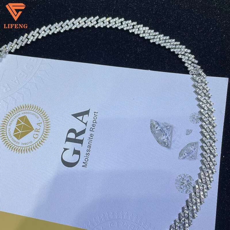 Manufacturers Custom Cuban Link Chain Real S925 Iced Out Moissanite Lab Grown Diamond Cuban Chain Necklace