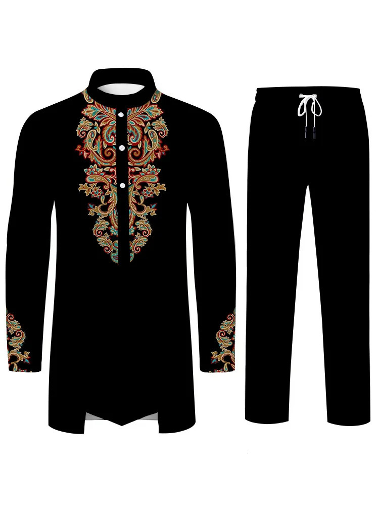 Fashionable ethnic cultural style mens personalized 3D printed pattern Islamic Muslim suit loose fit breathable twopiece n 250409
