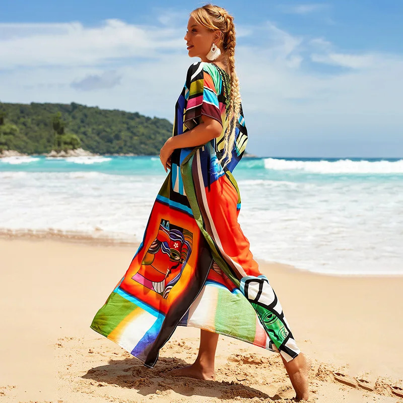 Plus size swimsuit Kaftan beach cover Ups colorful clothing womens vacation set 250409