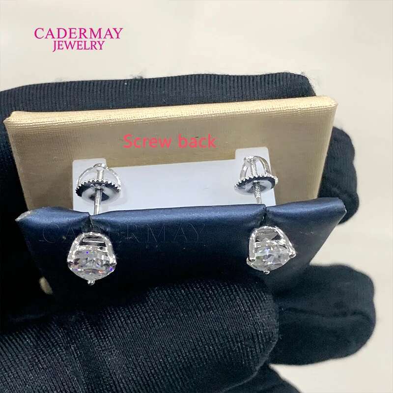 Cadermay 1ct Pear Cut D VVS1 Moissanite Diamond 3 Prongs Screw Back Stud Earrings 925 Sterling Sliver Earrings Women Men Gift