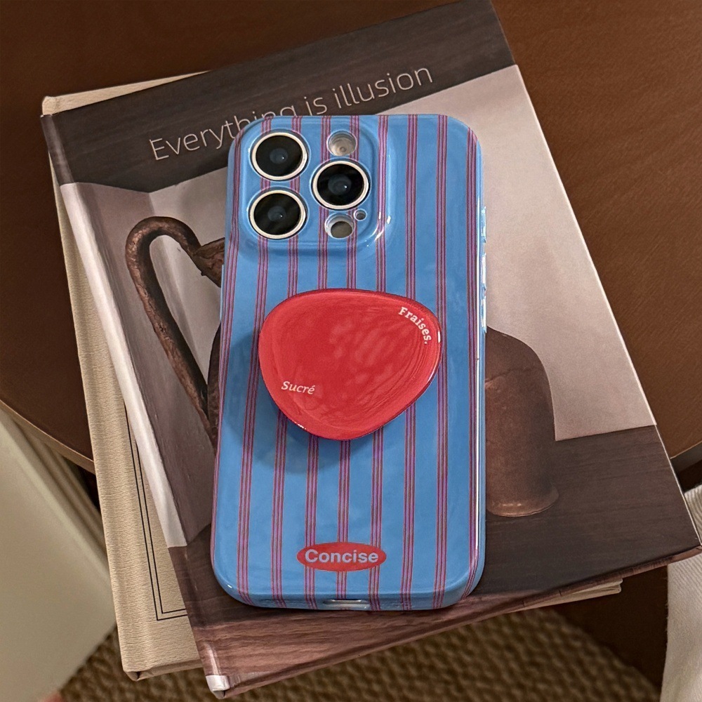 Blue and Red Striped Phone Case Compatible with iPhone 17/16 Pro Max Niche Simple Stand Case iPhone 15/14 Pro