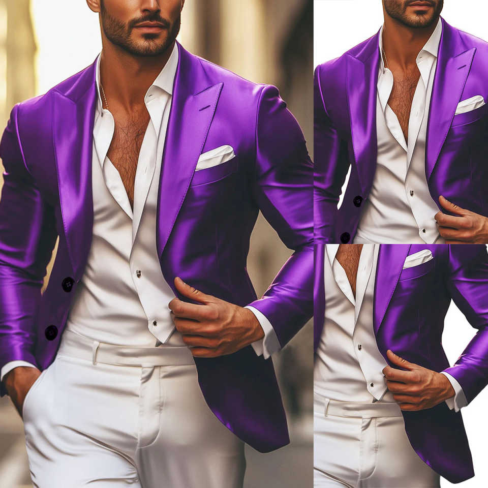 Noble Purple Tuxedos Customized Leisure Business Peaked Lapel Groom Wedding Suit Fashion Show Wear One Jacket