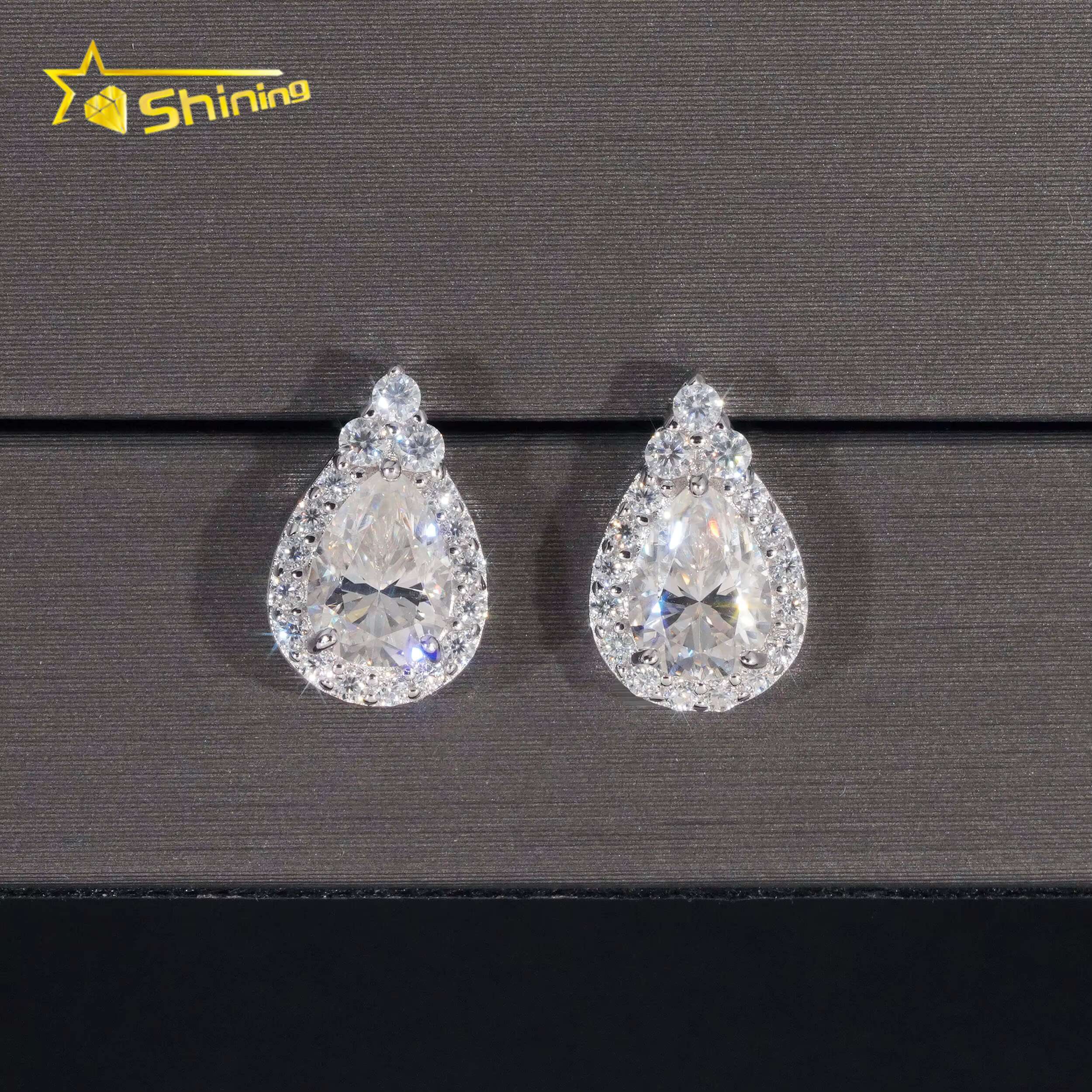 Hot Sale Drop Earring Hip Hop Jewelry Iced Out VVS Diamond Moissanite Gold Plated 925 Sterling Silver Stud Earrings