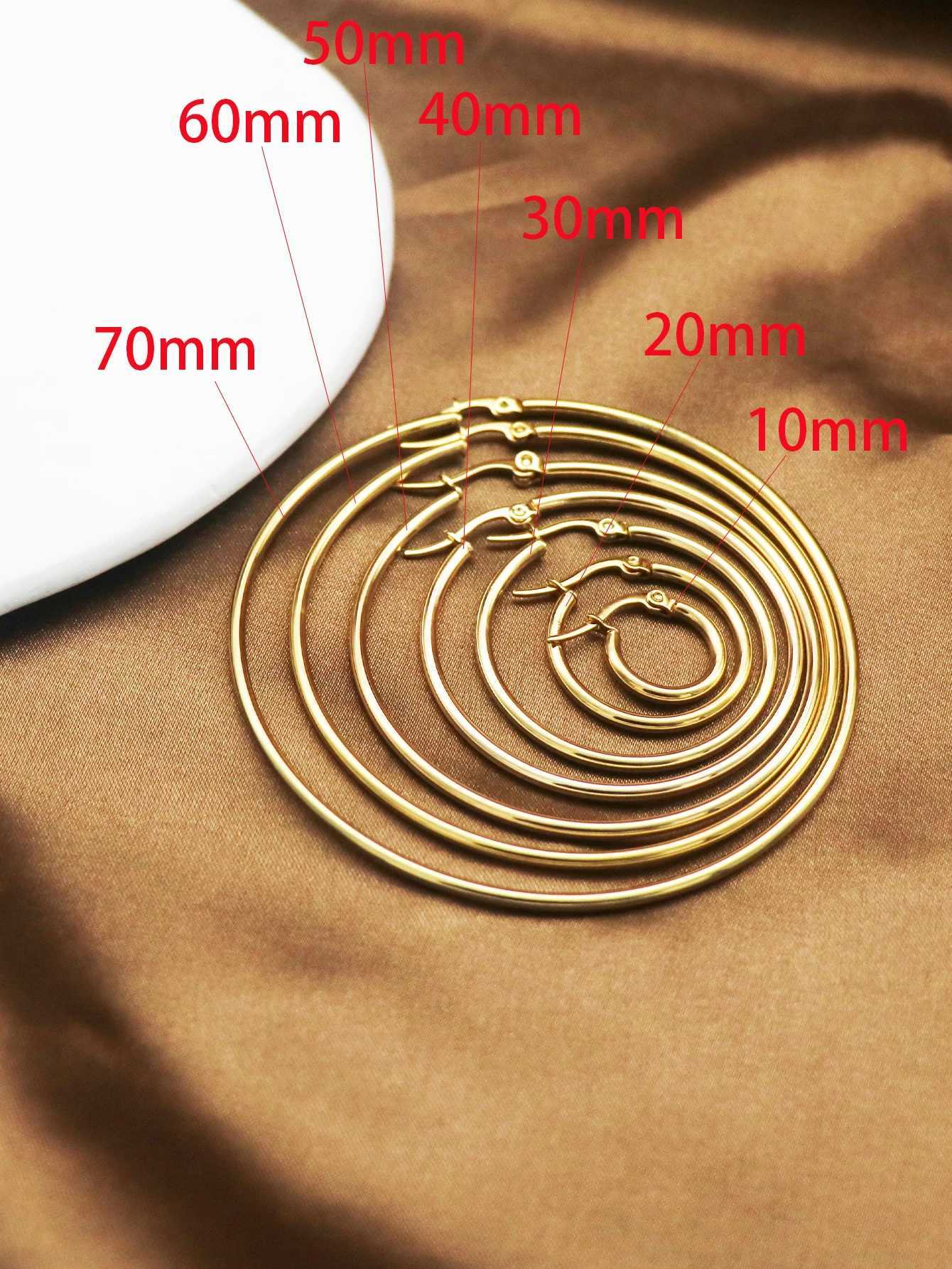 1Pairs/2Pcs 10 To 70mm Gold Color Big Round Stainless Steel Earrings Trendy Jewelry For Women Z250408