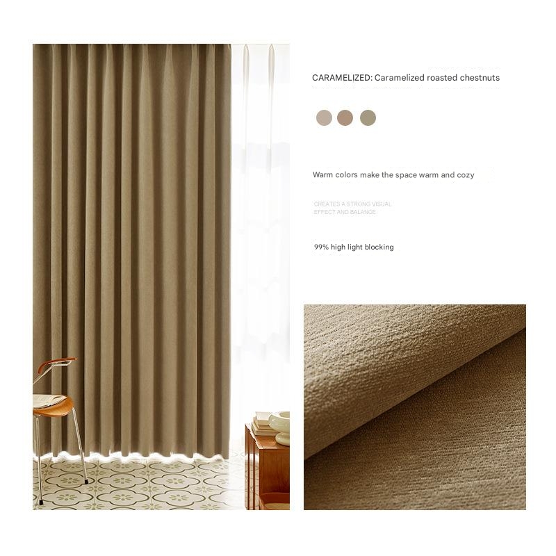 A948 Japanese style full blackout curtain thickened living room bedroom bay window macaron fabric balcony light luxury cotton linen chenille