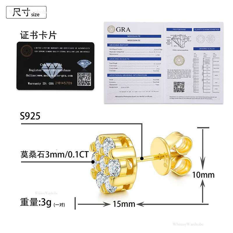 Passed Test Men Women D Color 3mm Moissanite Sterg Sier Gold Bg Dia Studs Earrings Nice Gift
