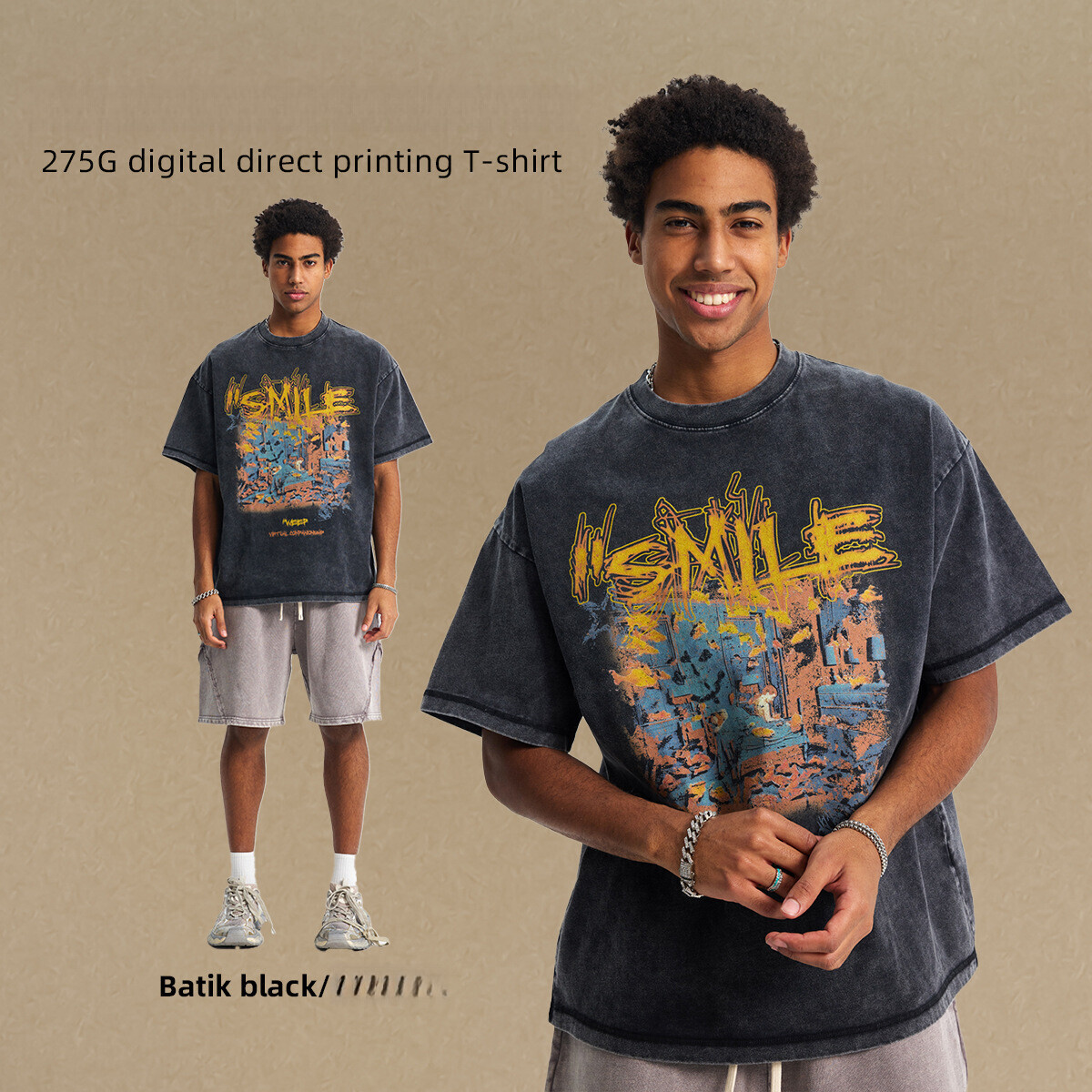 Chain fashion men's clothing | 2025 spring/summer street vintage printed T-shirt hip-hop niche washed loose cotton short sleeved shirt
