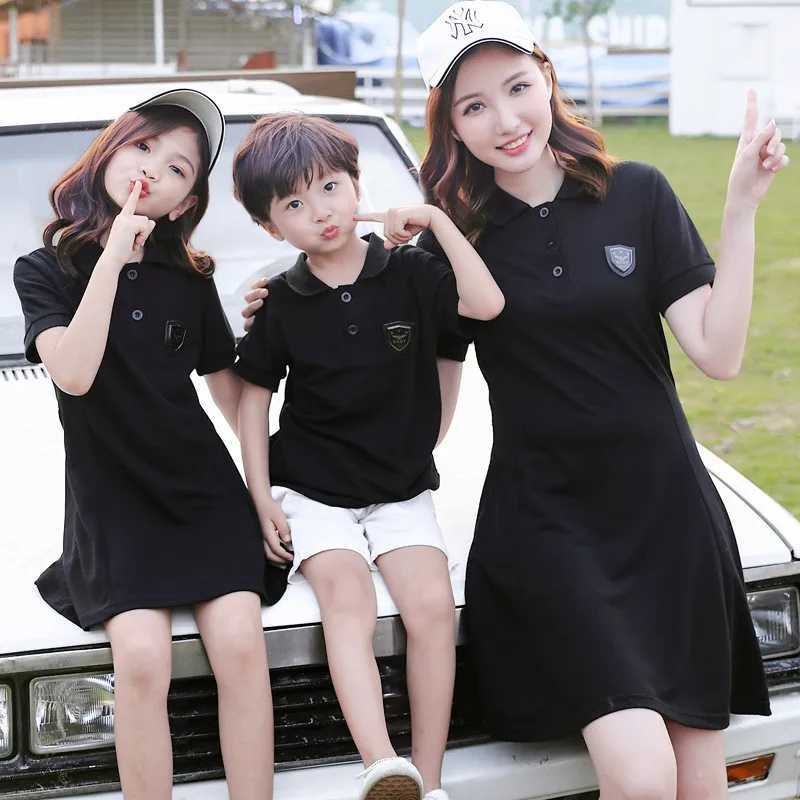 Fashionable black polo family dress mens shirt mens T-shirt mens T-shirt womens mini dress mens Mathing set S2548