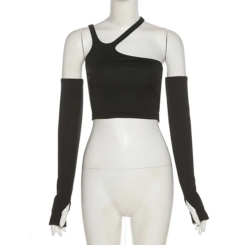 Autumn Fashion Casual Slim Solid Removable Sleeves Halter T Shirt For Women Streetwear Wild Basic Female Top 250409