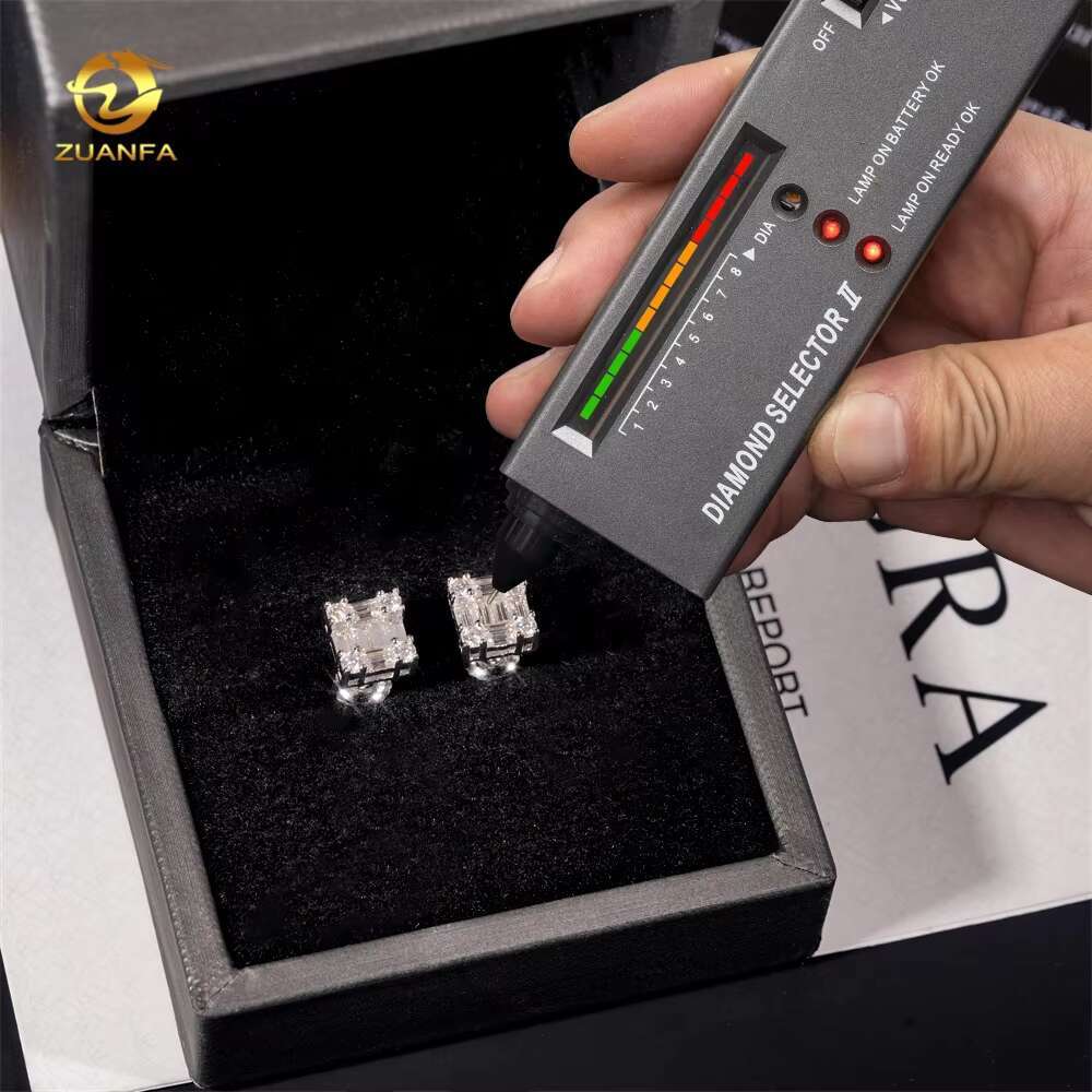 Wholesale Price Factory Directly High Quality Hip Hop Baguette Moissanite Studs 925 Sterling Silver Diamond Earring