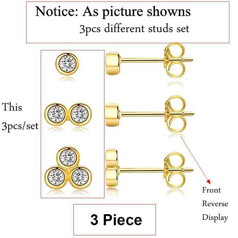 BOAKO 3 Piece 925 Sterling Silver Earrings Set For Women Mini Stud Earring 18K Gold Plated Fine Jewelry Boucle Oreille Femme Z250408