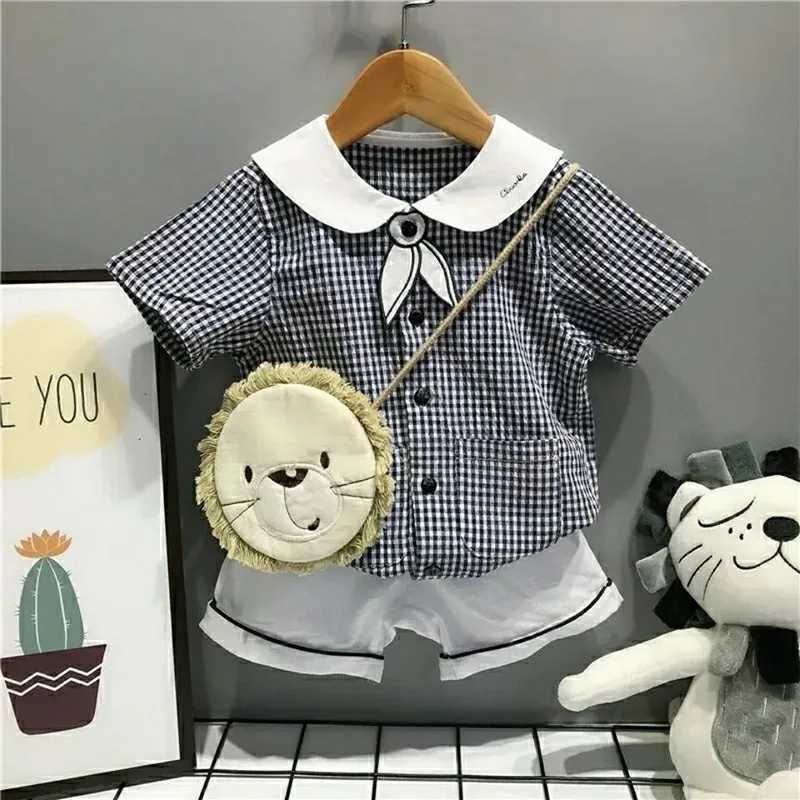 2023 New Summer Childrens Clothing Set Fashion Brother sisters Set Plaid Boys Shirt Two Piece Girls Baby Stripe Dress S2548