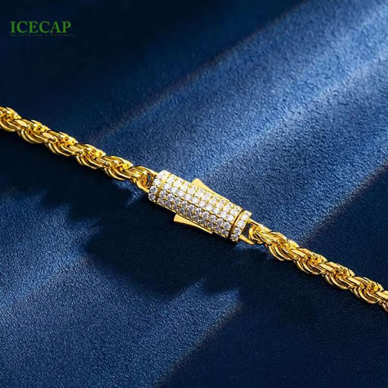 2023 Iced Out Hiphop Men Fashion Jewelry Sterling Silver 925 Jewellery VVS Moissanite Clasp with 6MM Rope Chain Bracelet