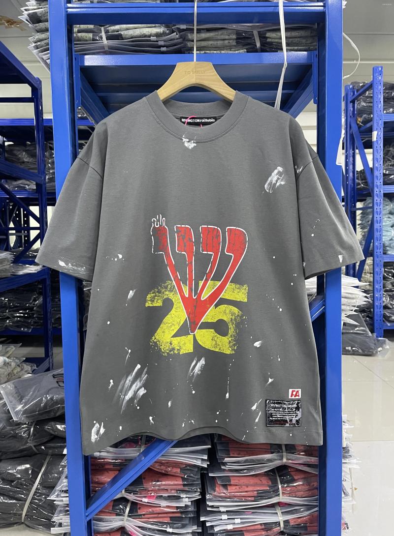 Men's T Shirts RRR123 Vintage High Quality Letter Pattern Printed Hip Hop Trendy Street Casual Loose Cotton T-shirt Washed Oversized Tops