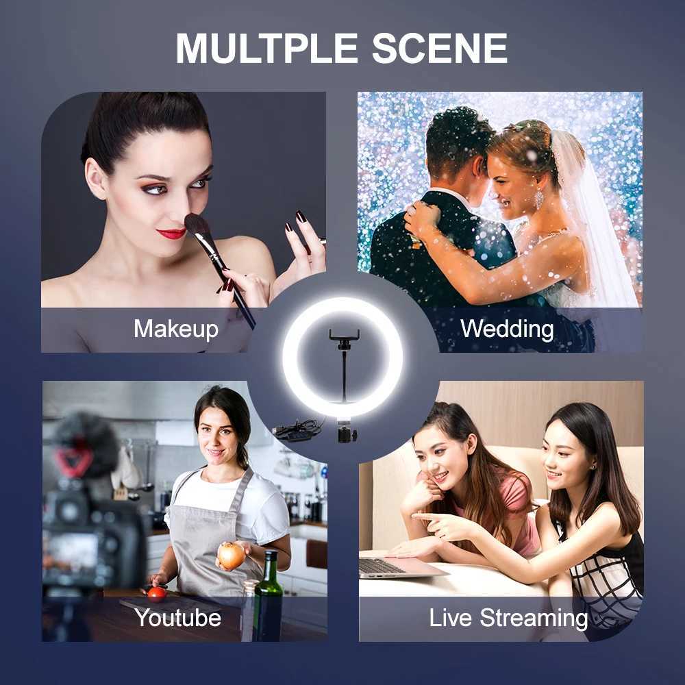 Adjustable LED selfie ring filling light for mobile phone camera LED ring light with tripod used for makeup video live streaming Aro De Luz Para Hacer