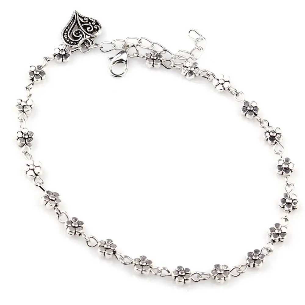 New Fashion Foot Chain Tibetan Silver Hollow Plum Flowers Heart-Shaped Anklet For Women Z250408