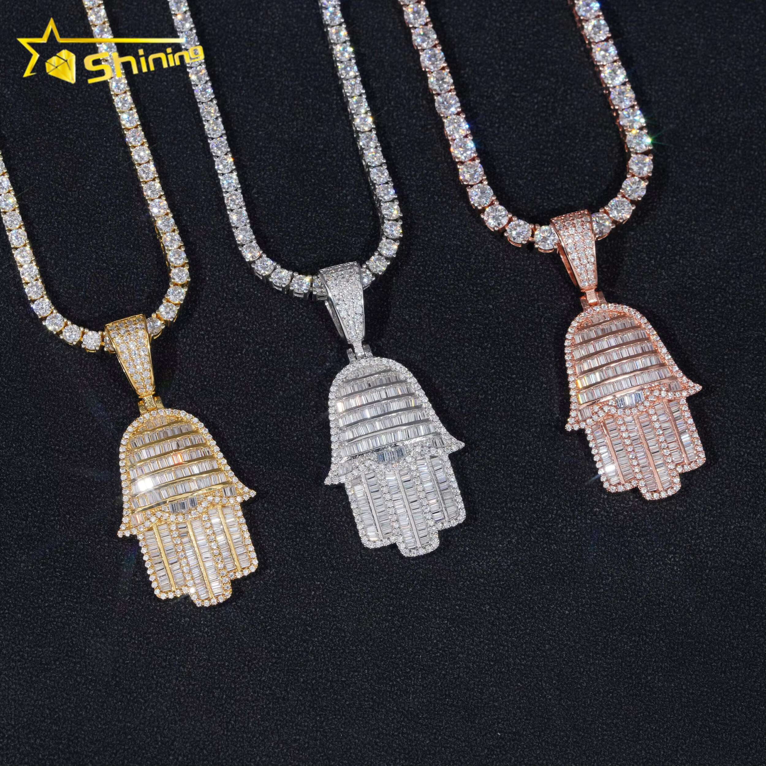 RTS Pass Diamond Tester Hip Hop Jewelry 925 Sterling Silver Gold Plated Iced Out VVS Baguette Custom Moissanite Pendant Hamsa