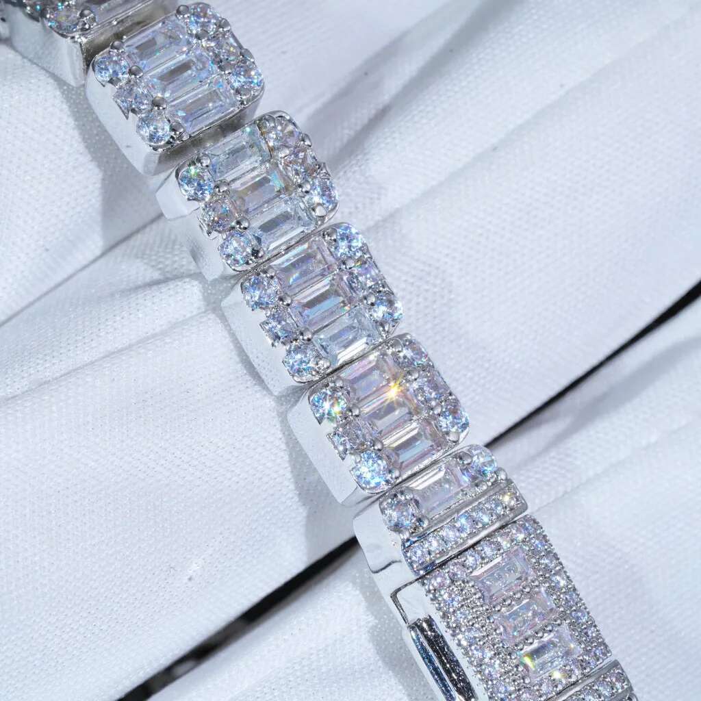 Custom 8mm Iced Square Tennis Chain White Gold Plated Diamond Cluster Tennis Necklace Hip Hop Jewelry