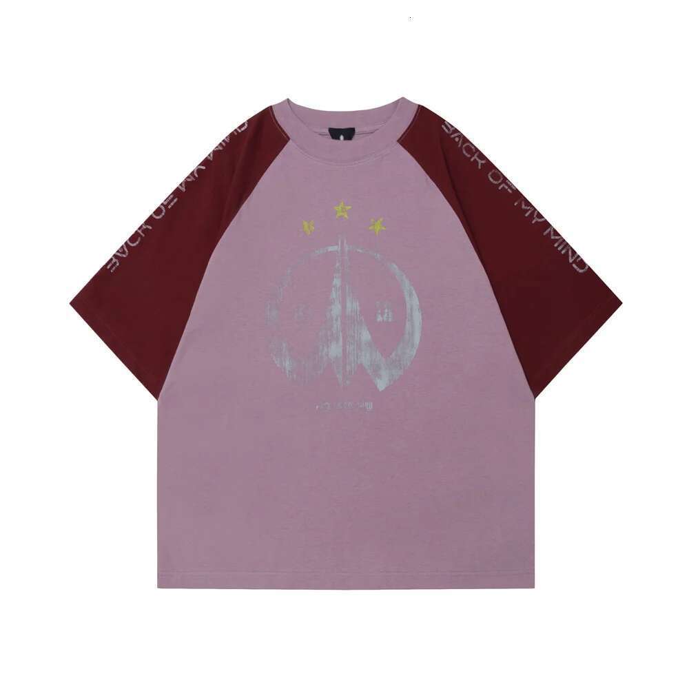 Distressed Print Raglan T-Shirt Mens Summer High Street Cotton Loose Short Sleeve Crew Neck Tee Men