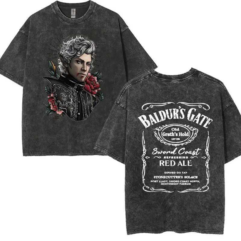 Astarion Pale ELF T-shirt Baldurs Gate 3 Girls Dinner Retro Washed T-shirt Mens Casual Street Y2k T-shirtXJ250409