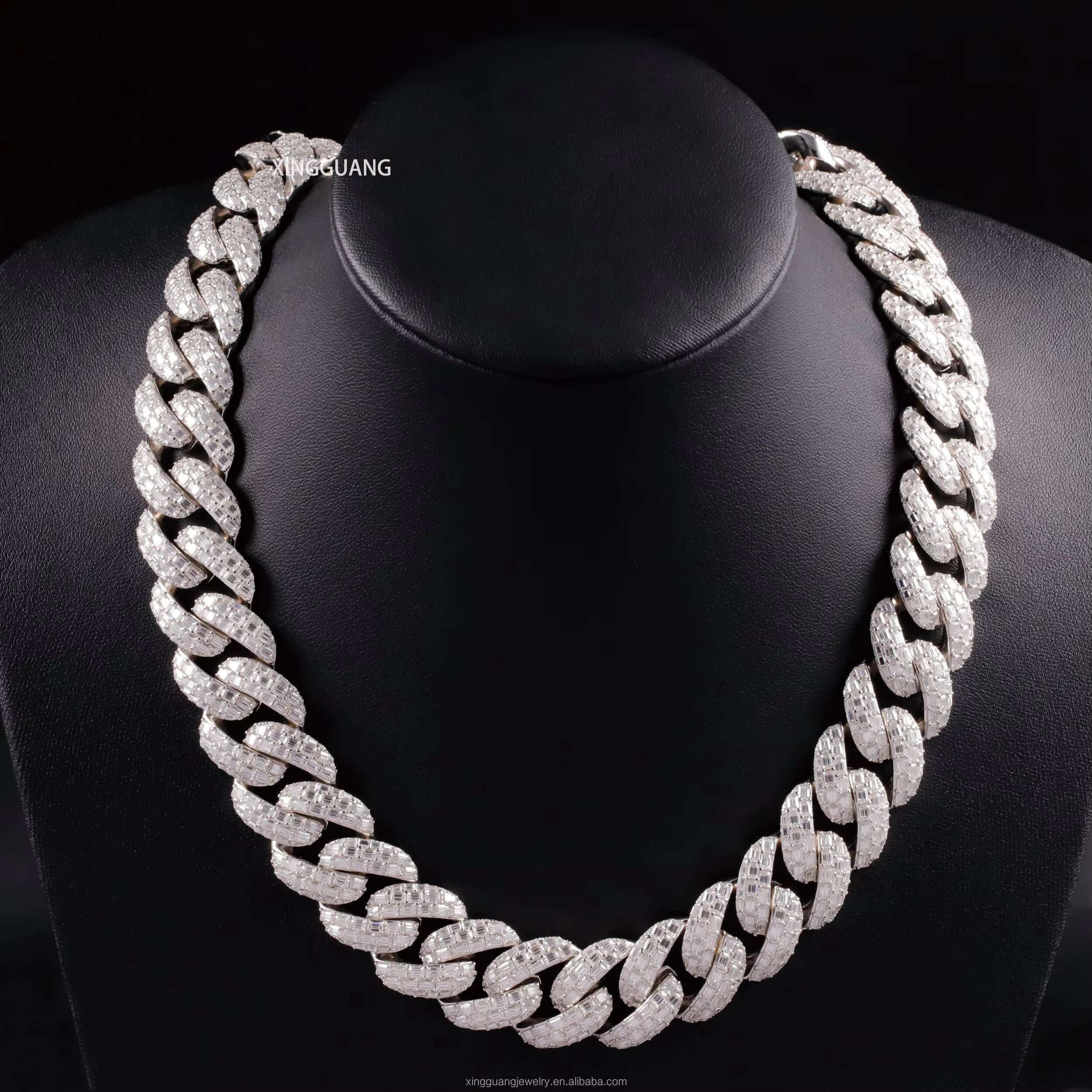 Custom Baguette Moissanite Clasp Full Iced Out Cuban Link Chains 22MM 3 Rows 925 Silver Pass Diamond Test VVS Moissanite Chains