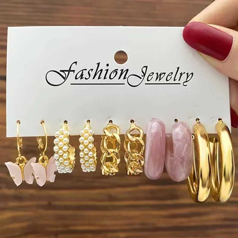 Green Butterfly Heart Dangle Earring Set for Girls Acrylic Gold Color Pearl Set Ear Rings 2023 New Fashion Jewelry Gifts Z250408
