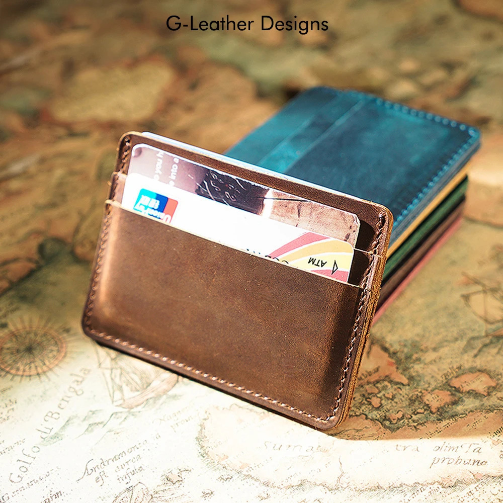 Genuine leather mens card holder vintage Crazy Horse business credit wallet 250408