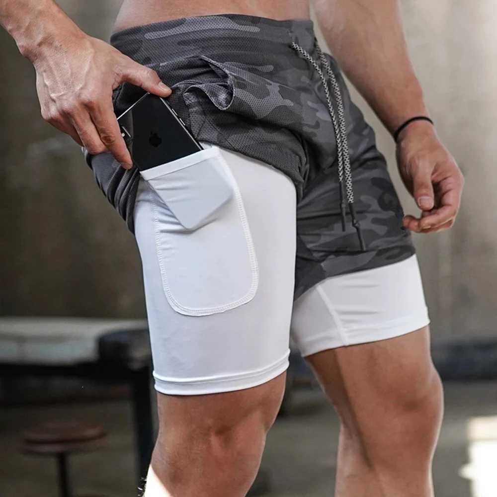 Mens Gym Shorts Camo 2 in 1 Performance Shorts Fitness Quick-drying Mesh Short Pants Double Layer Breathable for Men SummerC250409