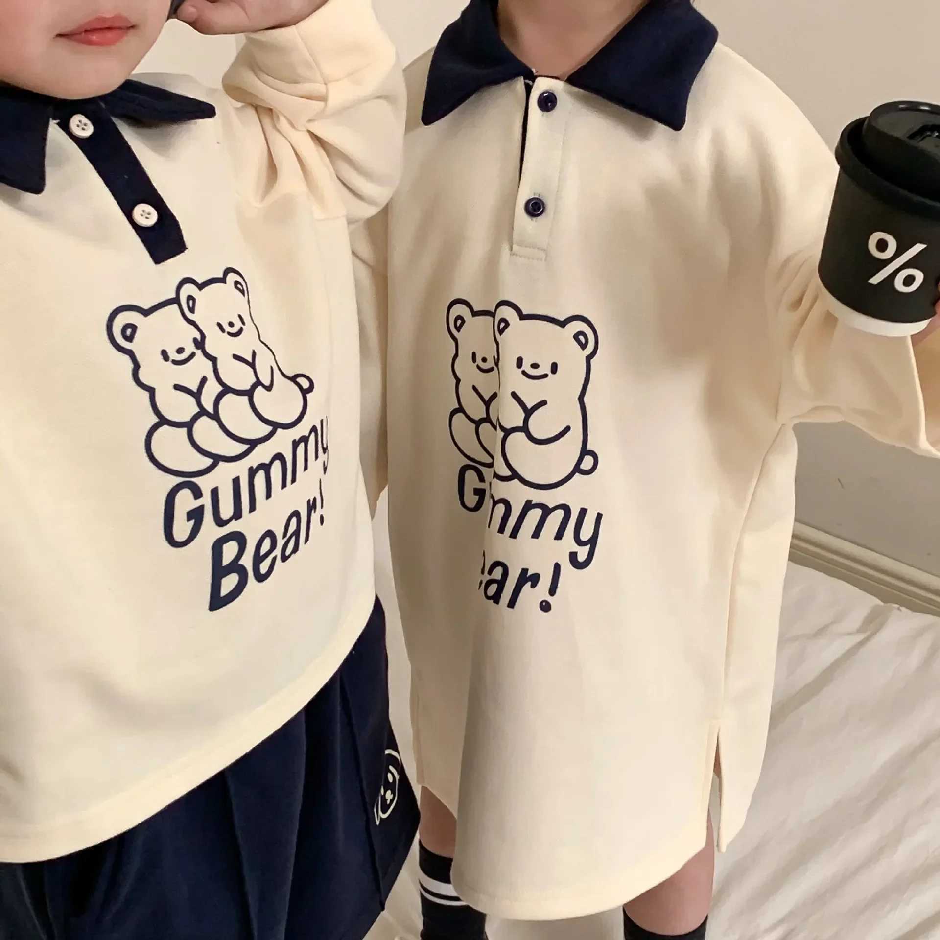 Spring Korean style childrens suit boys and girls sisters clothing childrens T-shirt polo shirt girls ski baby boys suit S2548