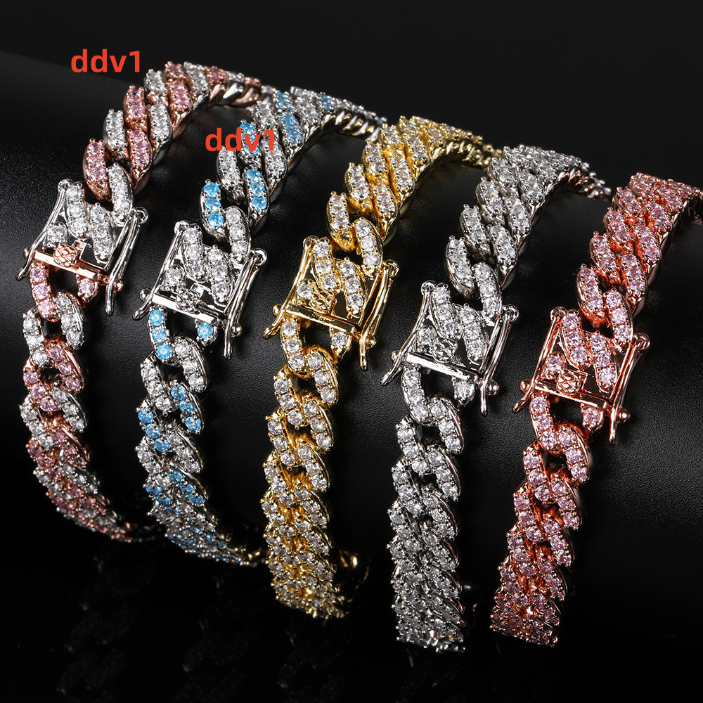 9mm Luxury Iced Out Diamond Cuban Link Bracelet Rose Gold Plated Bling White Moissanite Cuban Chain Hip Hop Fine Jewelry for Women
