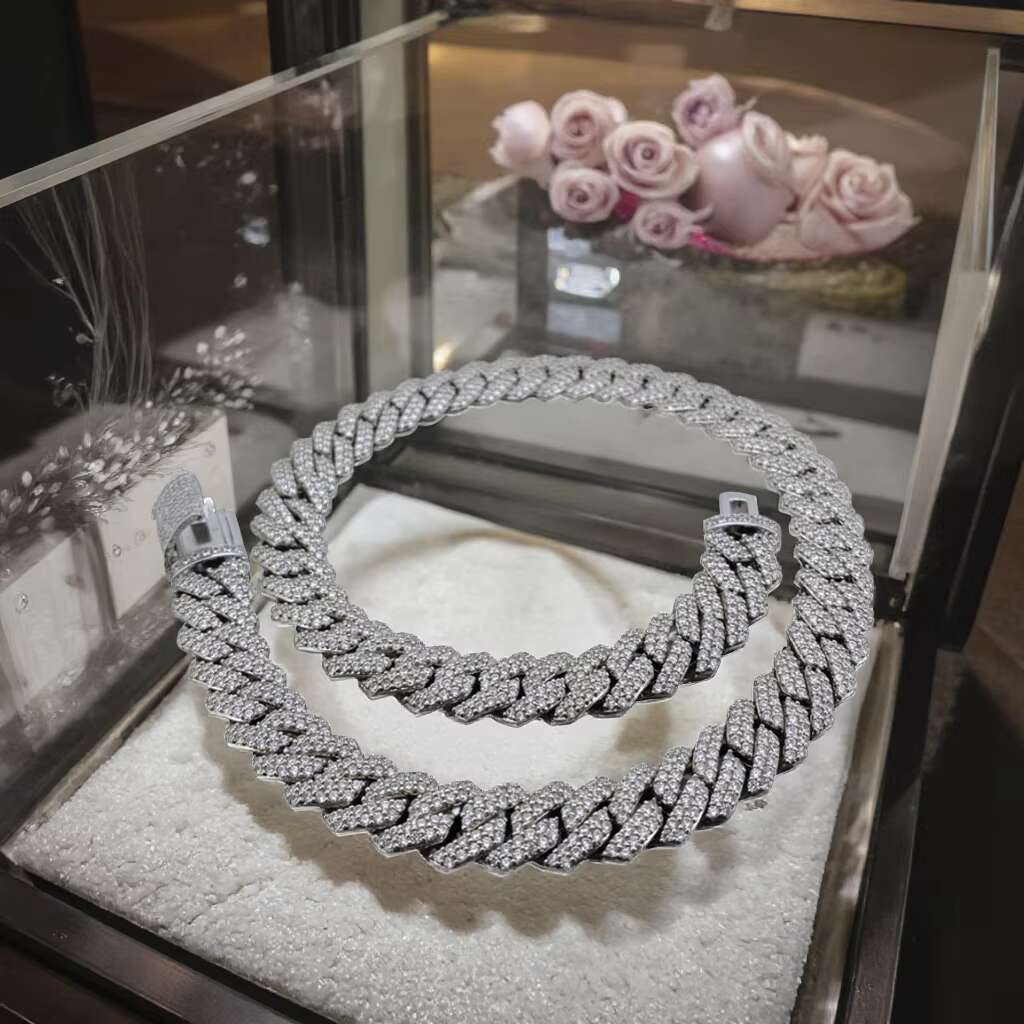 Fashion Rappers Jewelry VVS Moissanite Diamond Iced Out 14mm 20inches Cuban Link Chain 925 Sterling Silver Necklace Jewelry