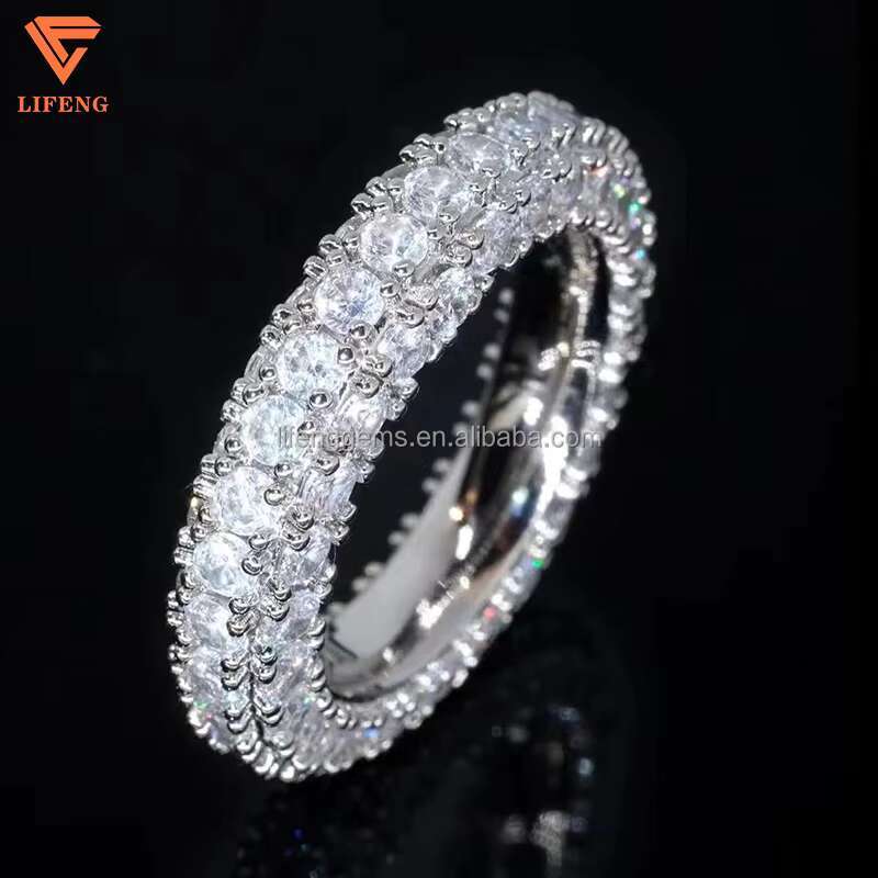 Wholesale Sparking Vvs Moissanite Diamond Ring Round Cut 925 Silver Hip Hop Jewelry Engagement Wedding Rings