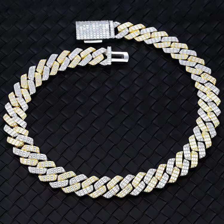 Solid Silver 19mm Wide GRA Baguettes Moissanite Diamond Cuban Link Chain for Mens Rapper Hip Hop Necklace