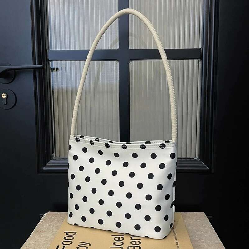 Meet You Spring Fashion Black And White Dots Shoulder Bag For Women Simple Nylon Waterproof Design Female Daily Commuter Handbag