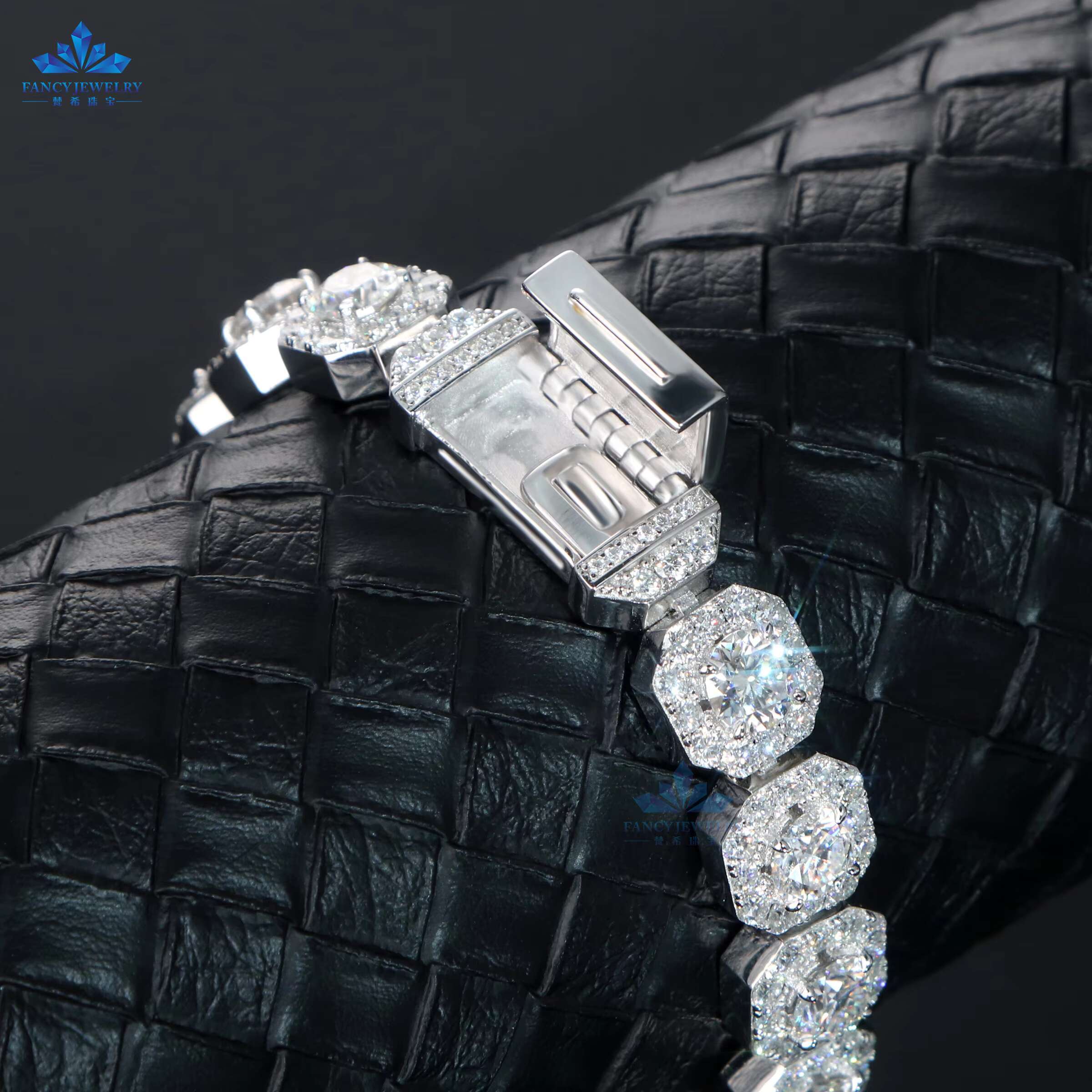 18k Gold Plated Iced Out Cluster Tennis 11mm Width Iced Out 8.5inches Bracelet Custom Moissanite Tennis Chain