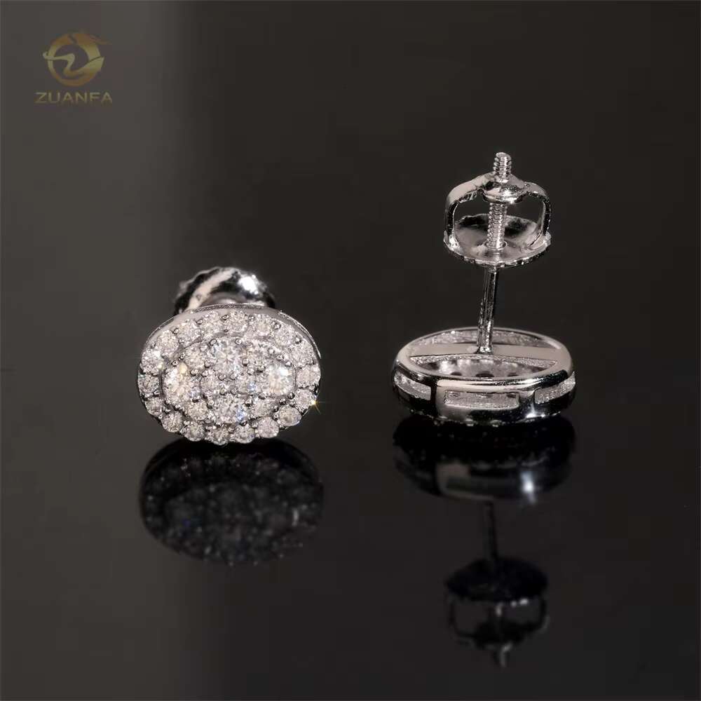 Iced Out Jewelry Oval Shape Certified VVS Moissanite Diamond Stud Hip Hop Mens Earrings