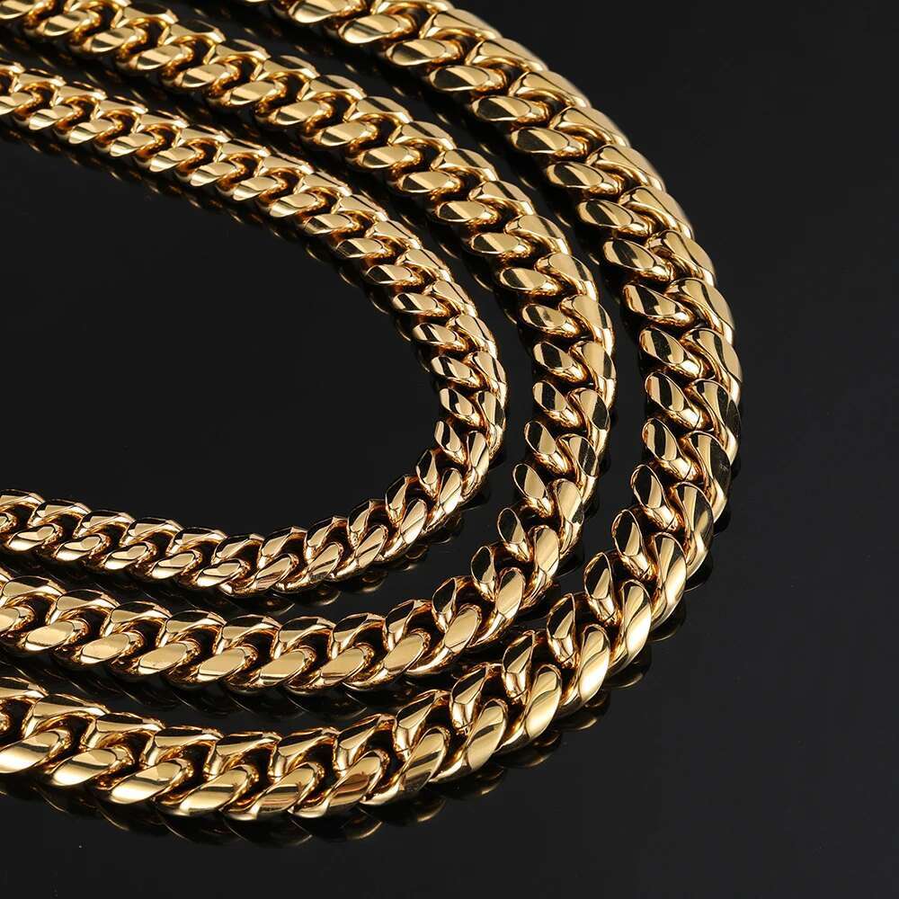 NUOYA Men Fashion Cuban Link Necklace Stainless Steel PVD Plated 8/10/12/14mm Cuban Chain Jewellery Personalized Free Laser