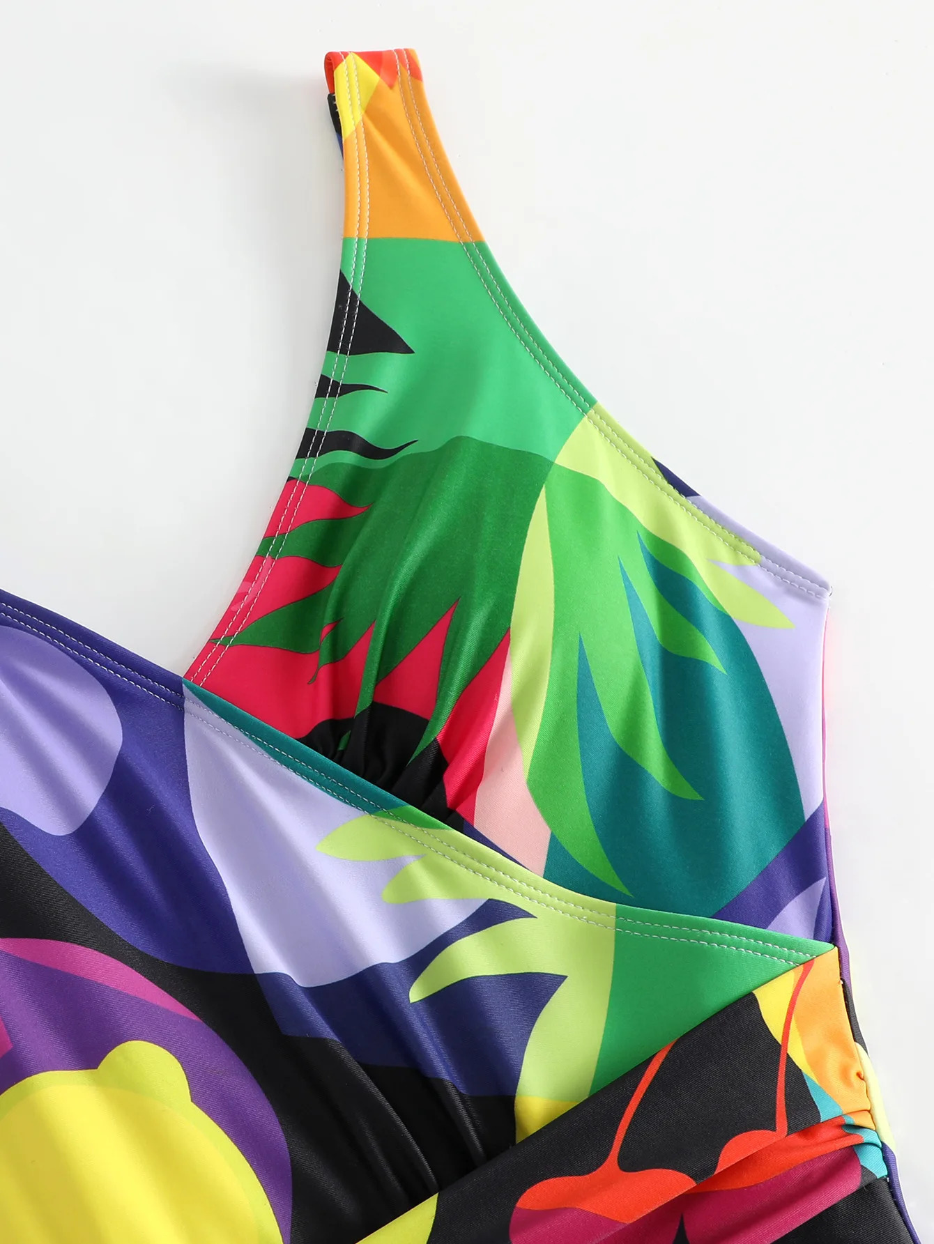onepiece swimsuit womens ultrathin printed high waisted hanging collar French wrap abdominal bikini 250409
