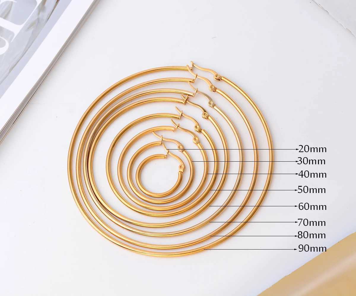 Stainless Steel Big Womens 20mm to 90mm Smooth Circle Hoop Earrings Exaggerated Statement Large Hoops Ear Round Loop Ring Z250408