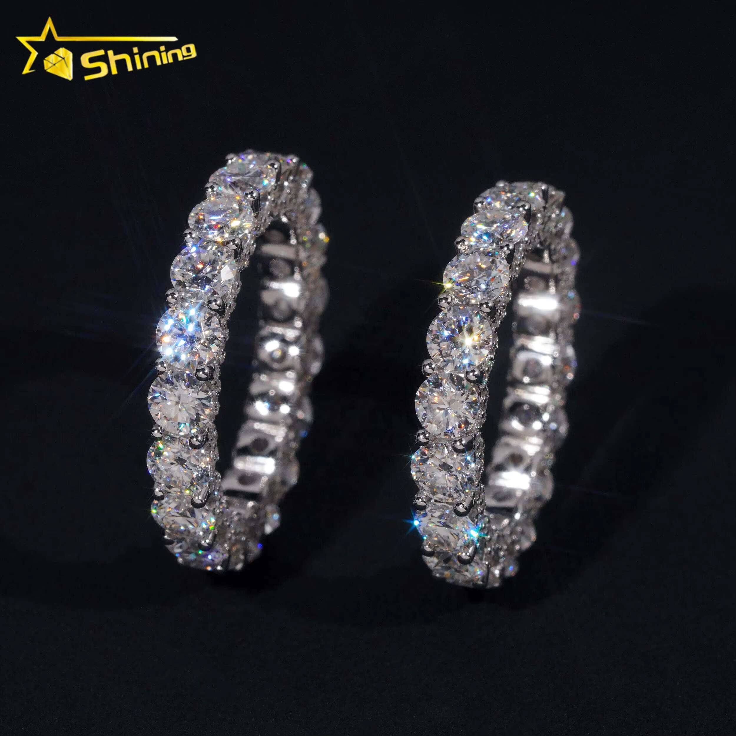 Luxury Style Pass Tester 925 Sterling Silver Rhodium Plated Fine Jewelry Fully Iced Out Diamond Moissanite Eternity Band Ring