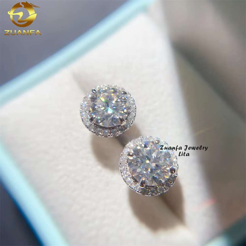 Luxury Hip Hop Big 8mm Center Stone Gold Plated 925 Sterling Silver Moissanite Diamond Earrings