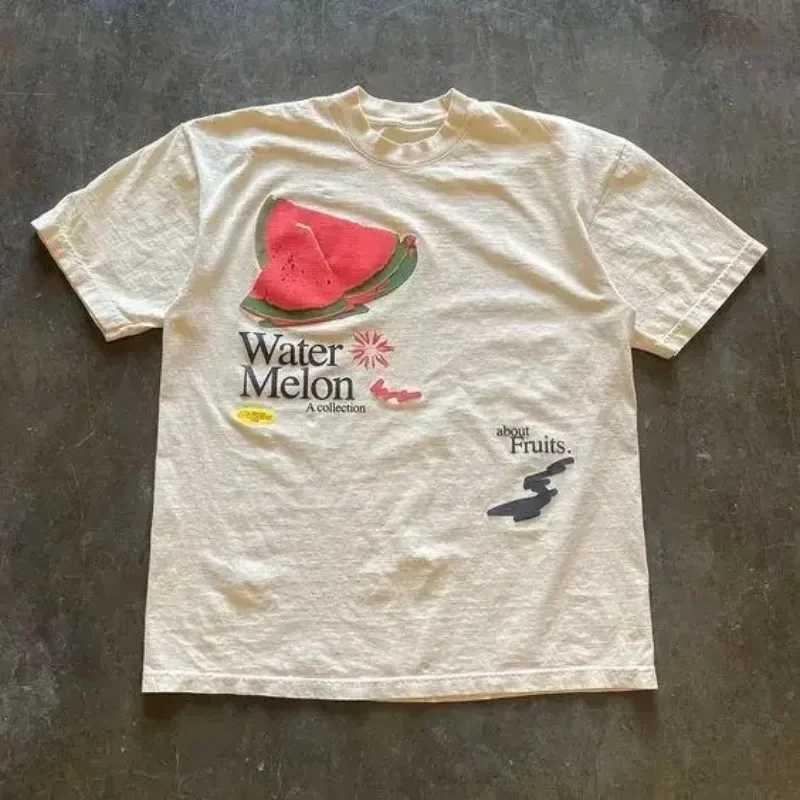 Summer New Retro T-shirt Fun Fruit Printed T-shirt 100% Cotton Mens Short Sleeve T-shirt Casual Womens Round Neck T-shirt TopXJ250409
