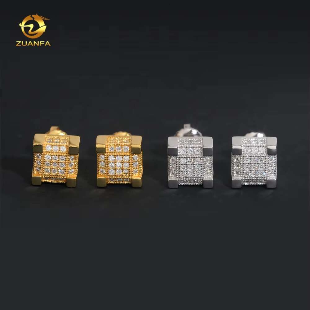 Iced Out Square Earring Hip Hop S925 VVS Diamond Screw Back Men Moissanite Earrings
